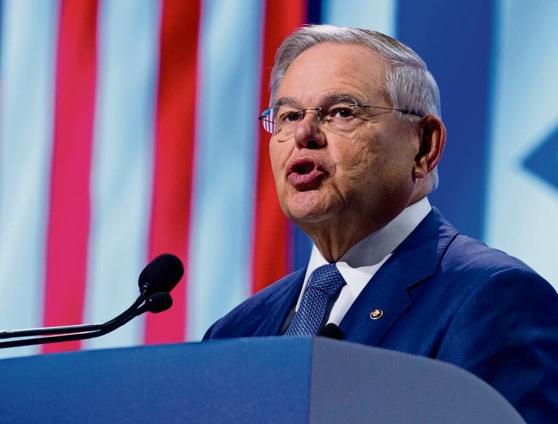 Sen. Bob Menendez, D-N.J. speaks at the 2019 American Israel Public Affairs Committee (AIPAC) policy conference, at Washington Convention Center, in Washington, Tuesday, March 26, 2019. (AP Photo/Jose Luis Magana)
